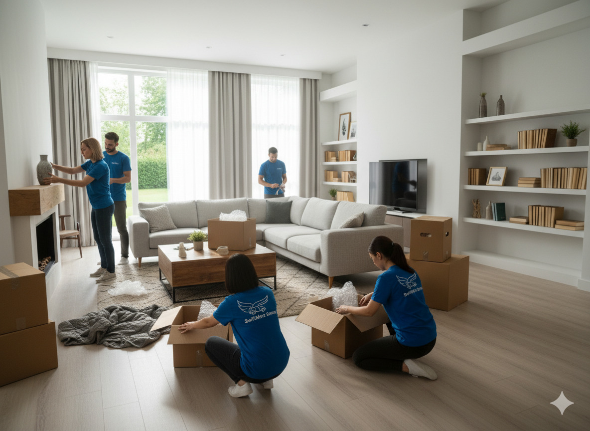 Unpacking boxes in a new home